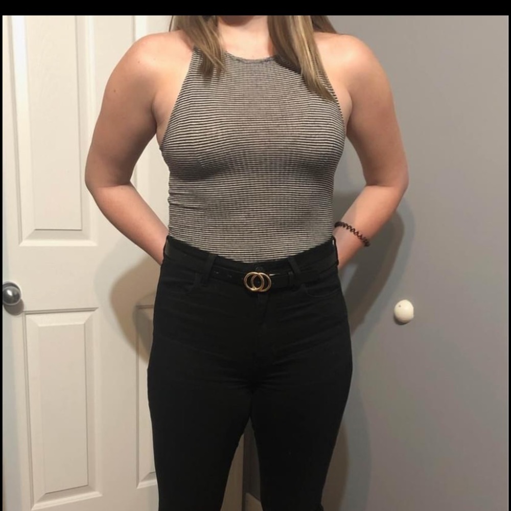 Halter black and white striped tank top
